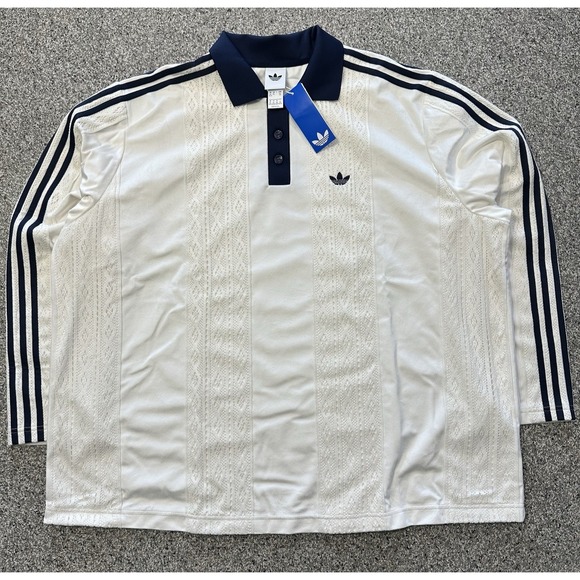 adidas Tops - Adidas Originals Soccer Jersey Polo Womens 2XL Velour Crochet Off White KR7651